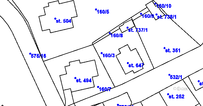 Parcela st. 160/3 v KÚ Železná Ruda, Katastrální mapa