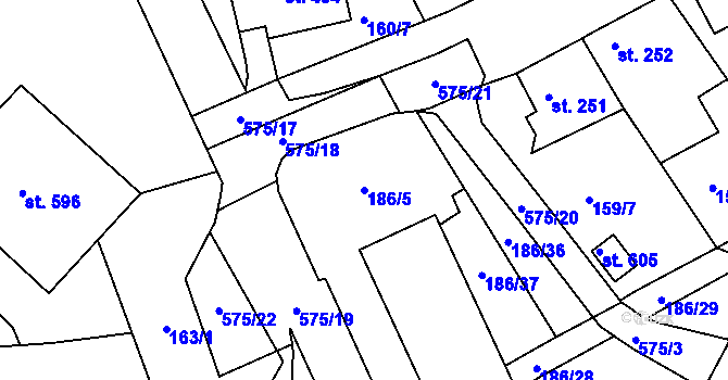 Parcela st. 186/5 v KÚ Železná Ruda, Katastrální mapa