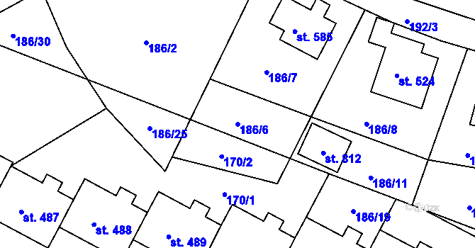 Parcela st. 186/6 v KÚ Železná Ruda, Katastrální mapa