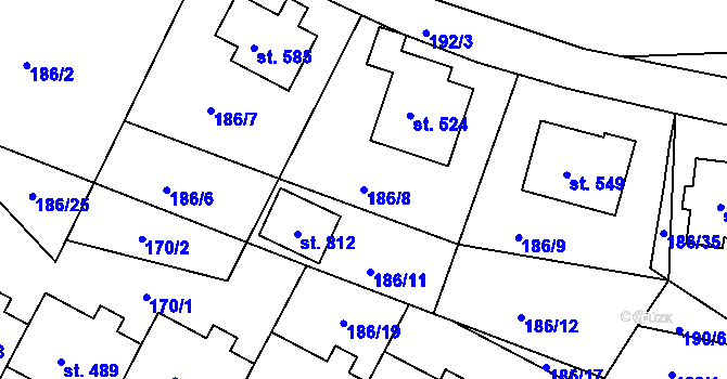 Parcela st. 186/8 v KÚ Železná Ruda, Katastrální mapa