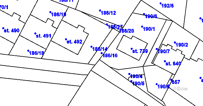 Parcela st. 186/16 v KÚ Železná Ruda, Katastrální mapa