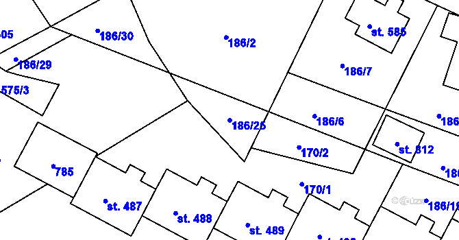 Parcela st. 186/25 v KÚ Železná Ruda, Katastrální mapa