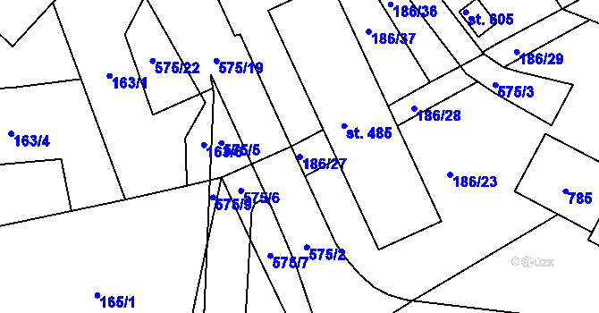 Parcela st. 186/27 v KÚ Železná Ruda, Katastrální mapa