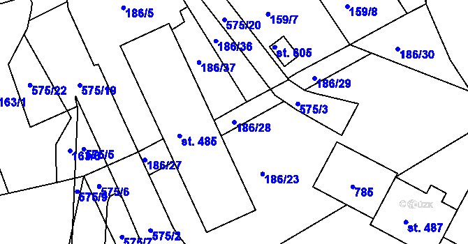 Parcela st. 186/28 v KÚ Železná Ruda, Katastrální mapa
