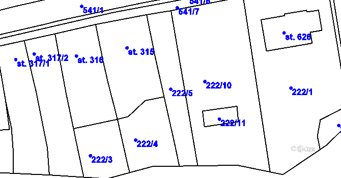 Parcela st. 222/5 v KÚ Železná Ruda, Katastrální mapa