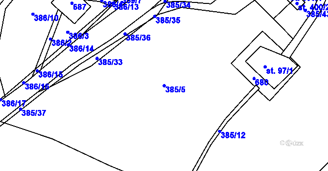 Parcela st. 385/5 v KÚ Železná Ruda, Katastrální mapa
