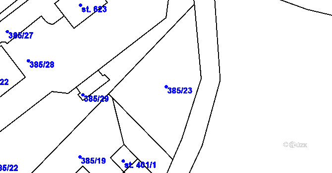 Parcela st. 385/23 v KÚ Železná Ruda, Katastrální mapa