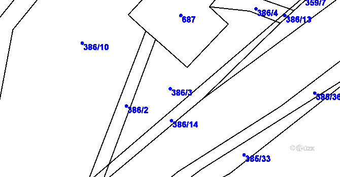 Parcela st. 386/3 v KÚ Železná Ruda, Katastrální mapa