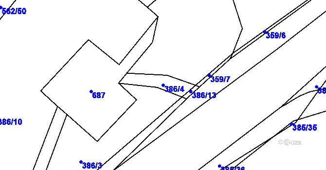 Parcela st. 386/4 v KÚ Železná Ruda, Katastrální mapa