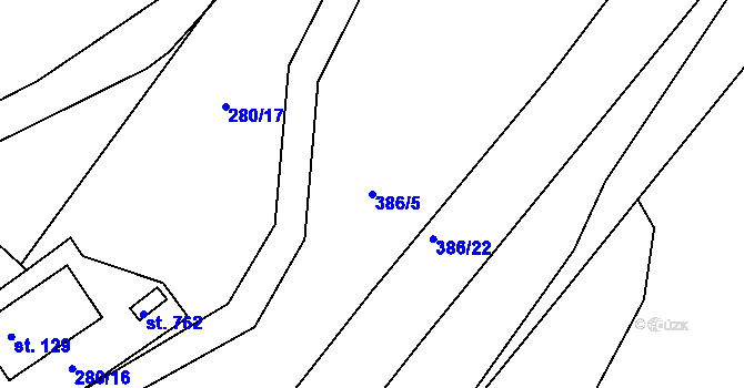 Parcela st. 386/5 v KÚ Železná Ruda, Katastrální mapa