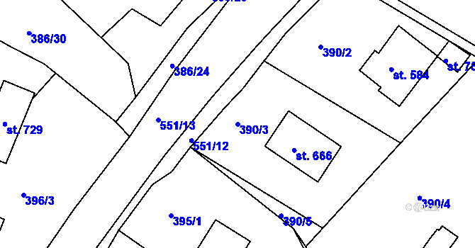 Parcela st. 390/3 v KÚ Železná Ruda, Katastrální mapa