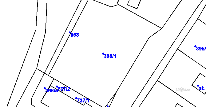 Parcela st. 398/1 v KÚ Železná Ruda, Katastrální mapa