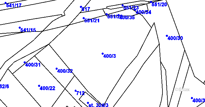 Parcela st. 400/3 v KÚ Železná Ruda, Katastrální mapa