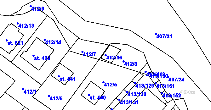 Parcela st. 412/16 v KÚ Železná Ruda, Katastrální mapa