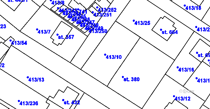 Parcela st. 413/10 v KÚ Železná Ruda, Katastrální mapa