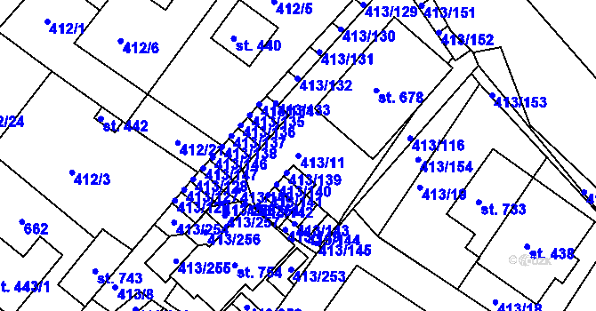 Parcela st. 413/11 v KÚ Železná Ruda, Katastrální mapa