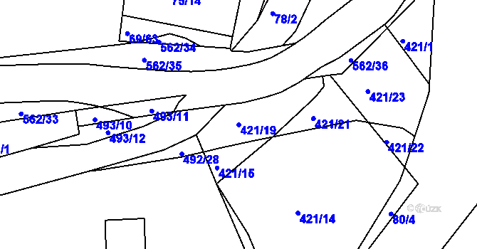 Parcela st. 421/19 v KÚ Železná Ruda, Katastrální mapa
