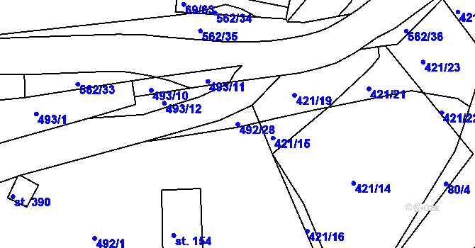 Parcela st. 492/28 v KÚ Železná Ruda, Katastrální mapa