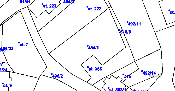 Parcela st. 494/1 v KÚ Železná Ruda, Katastrální mapa