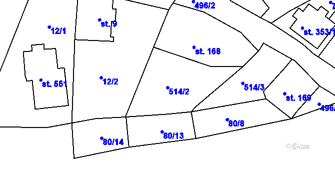 Parcela st. 514/2 v KÚ Železná Ruda, Katastrální mapa