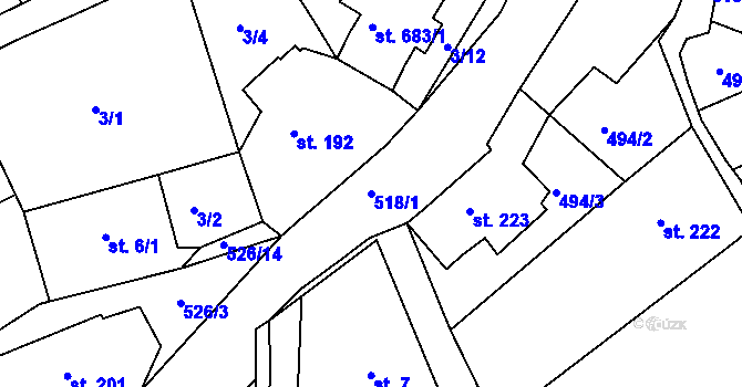 Parcela st. 518/1 v KÚ Železná Ruda, Katastrální mapa