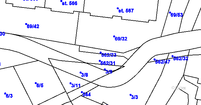 Parcela st. 562/23 v KÚ Železná Ruda, Katastrální mapa