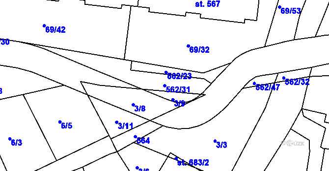 Parcela st. 562/31 v KÚ Železná Ruda, Katastrální mapa