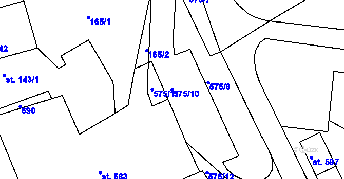 Parcela st. 575/10 v KÚ Železná Ruda, Katastrální mapa