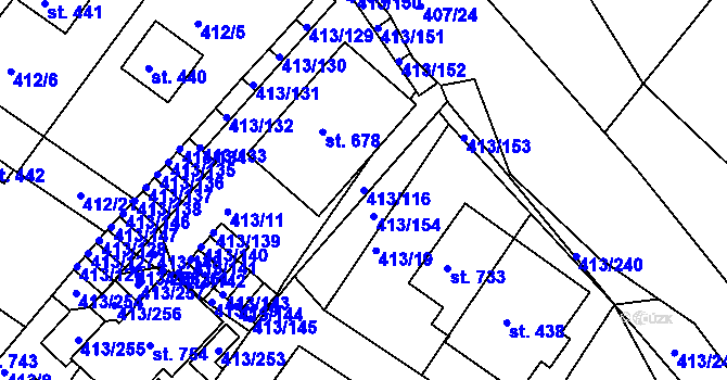 Parcela st. 413/116 v KÚ Železná Ruda, Katastrální mapa