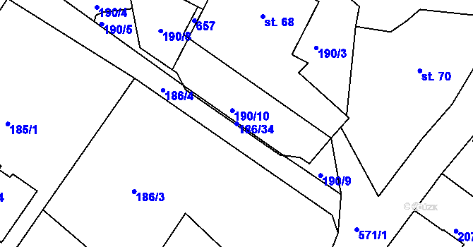Parcela st. 186/34 v KÚ Železná Ruda, Katastrální mapa