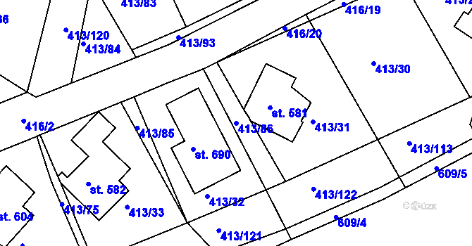 Parcela st. 413/86 v KÚ Železná Ruda, Katastrální mapa