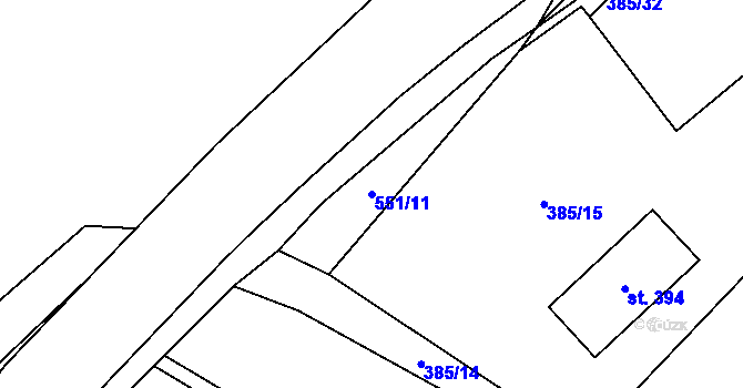 Parcela st. 551/11 v KÚ Železná Ruda, Katastrální mapa