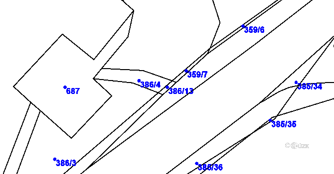 Parcela st. 386/13 v KÚ Železná Ruda, Katastrální mapa