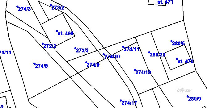 Parcela st. 274/10 v KÚ Železná Ruda, Katastrální mapa