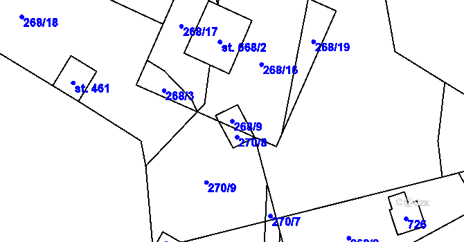Parcela st. 268/9 v KÚ Železná Ruda, Katastrální mapa