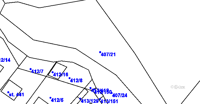 Parcela st. 407/21 v KÚ Železná Ruda, Katastrální mapa