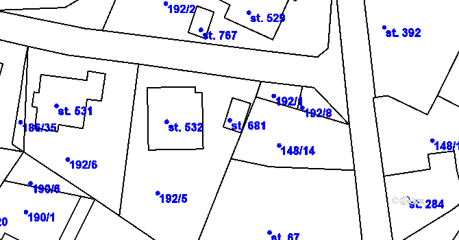 Parcela st. 681 v KÚ Železná Ruda, Katastrální mapa