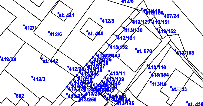 Parcela st. 413/133 v KÚ Železná Ruda, Katastrální mapa