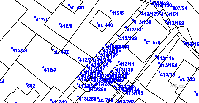 Parcela st. 413/136 v KÚ Železná Ruda, Katastrální mapa