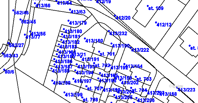 Parcela st. 701 v KÚ Železná Ruda, Katastrální mapa