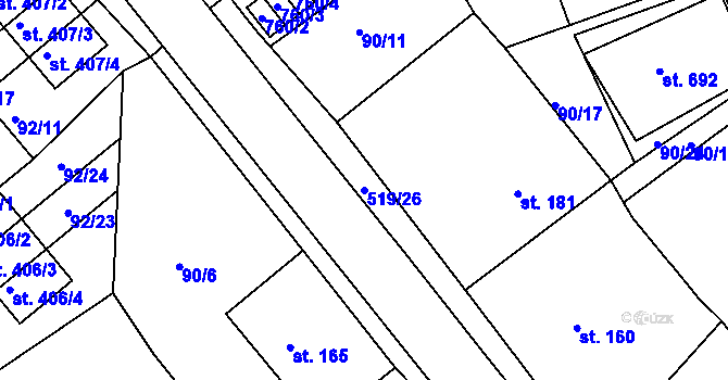Parcela st. 519/26 v KÚ Železná Ruda, Katastrální mapa