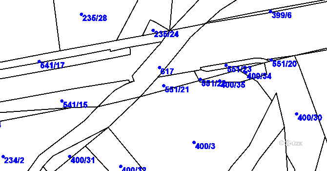Parcela st. 551/21 v KÚ Železná Ruda, Katastrální mapa