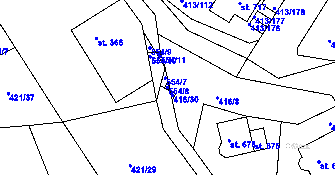 Parcela st. 554/8 v KÚ Železná Ruda, Katastrální mapa