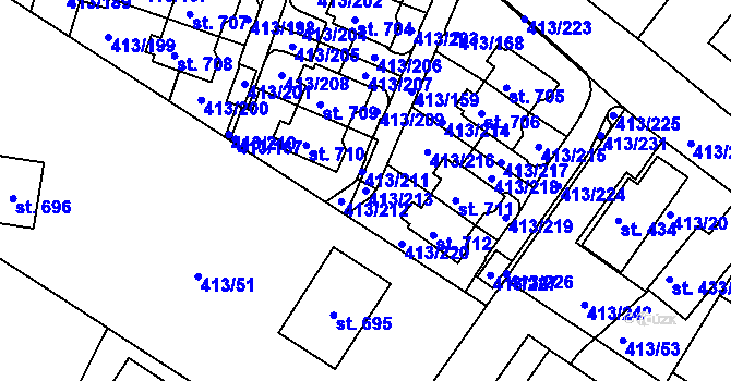 Parcela st. 413/213 v KÚ Železná Ruda, Katastrální mapa