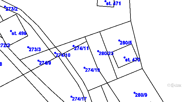 Parcela st. 280/23 v KÚ Železná Ruda, Katastrální mapa