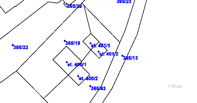 Parcela st. 401/2 v KÚ Železná Ruda, Katastrální mapa