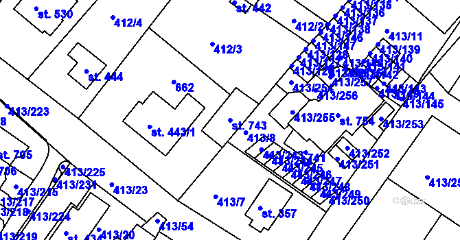Parcela st. 743 v KÚ Železná Ruda, Katastrální mapa