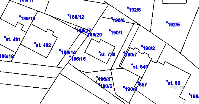 Parcela st. 739 v KÚ Železná Ruda, Katastrální mapa