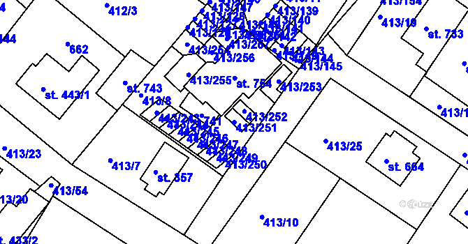 Parcela st. 413/251 v KÚ Železná Ruda, Katastrální mapa