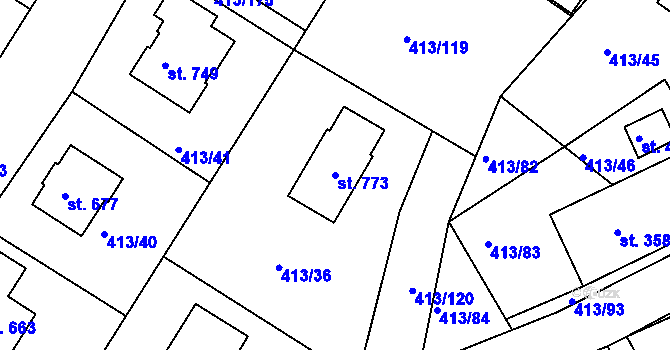 Parcela st. 773 v KÚ Železná Ruda, Katastrální mapa